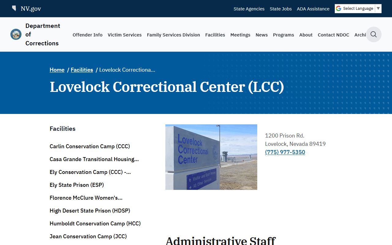 Lovelock Correctional Center inmate custody and facility information