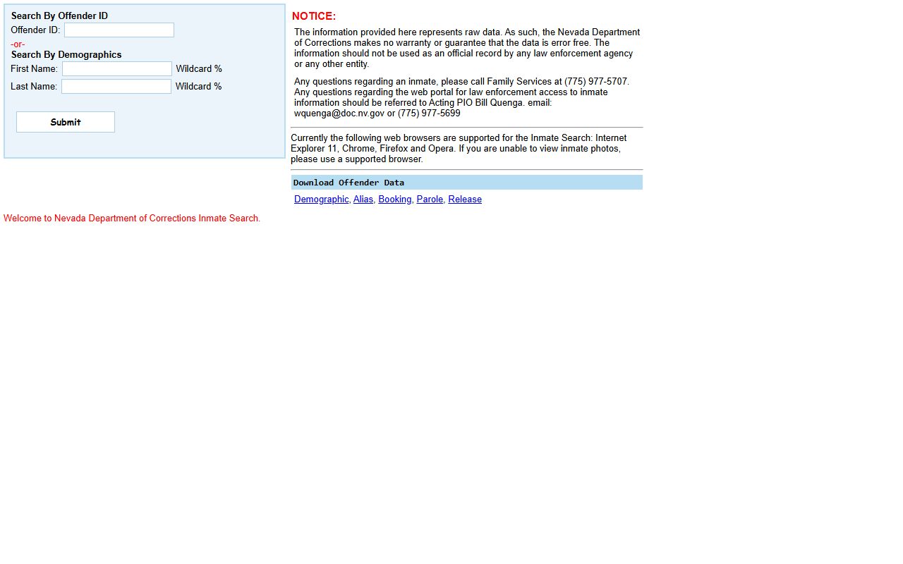 NDOC offender search for Pershing County state prison inmate lookup