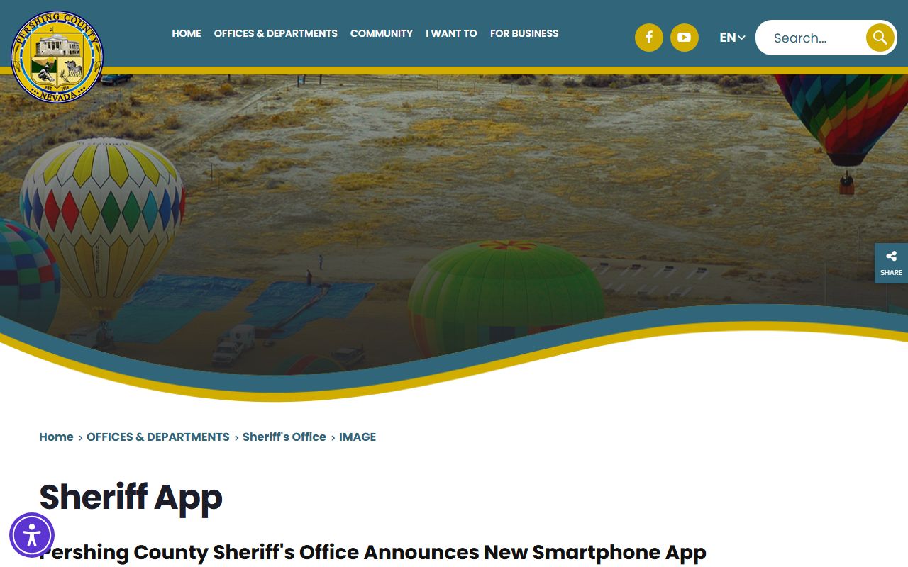 Pershing County inmate search app page for sheriff custody lookup